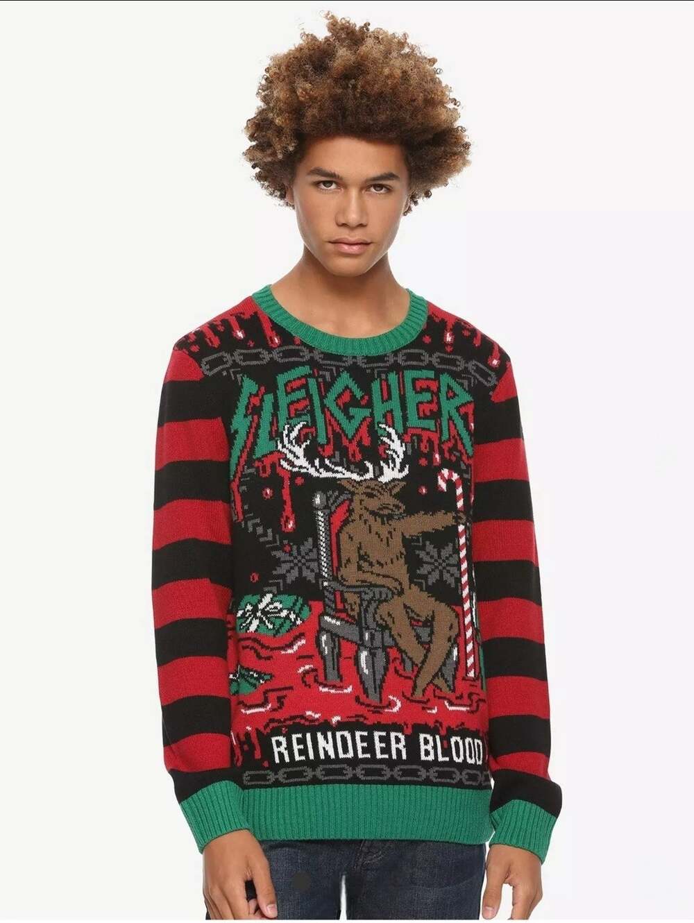 Black Matter Reindeer Sleigher Ugly Christmas Sweater Holiday Men's XL Graphic